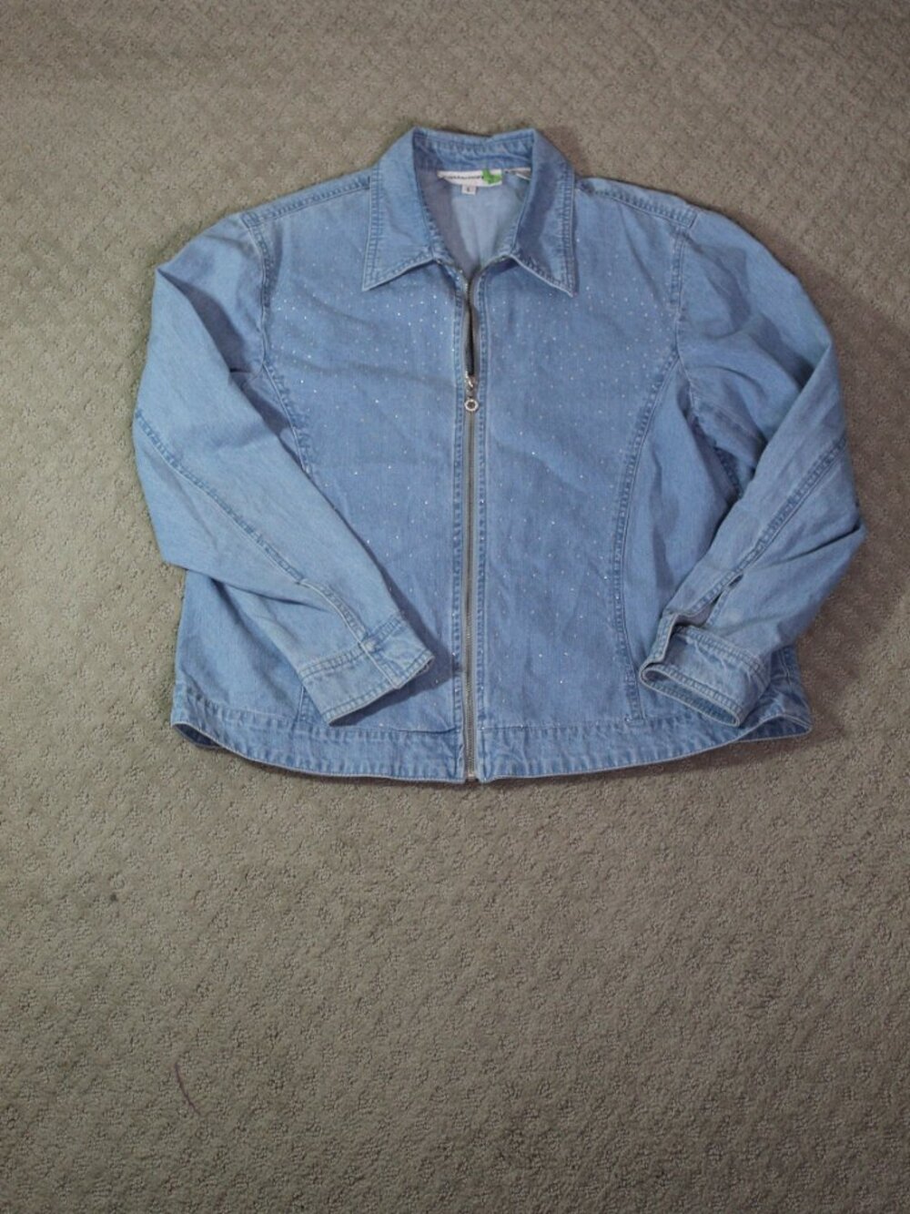 Cathy Daniels Sz L Cotton Zip Front Silver Accents Long Sleeve Light Blue Jacket